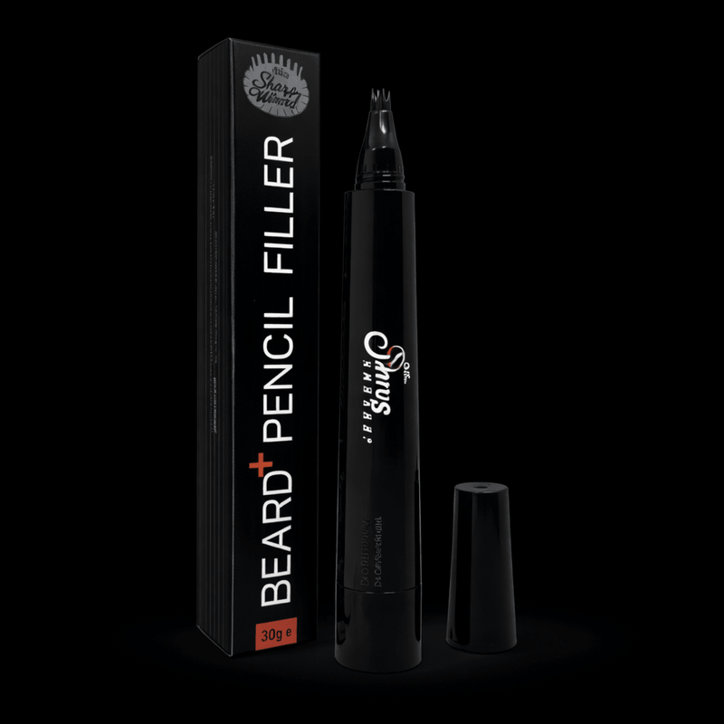 Beard pencil filler with packaging on a black background