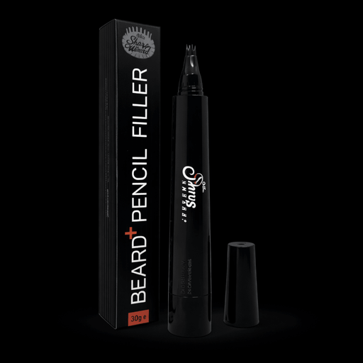 Beard pencil filler with packaging on a black background