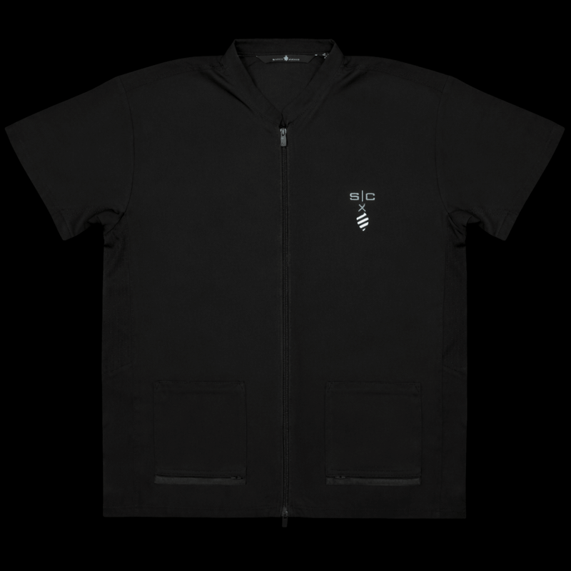 Black barber jacket zip front lightweight barber uniform breathable professional wear Primos Barber Supply