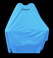 Blessed Capes Diamond barber cape in a solid sky blue color featuring lightweight water-resistant material and full professional coverage for barbers and stylists.