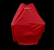 Blessed Capes Eclipse barber cape in red featuring a bold modern design, lightweight comfort, and professional full-coverage protection for barbers and stylists.