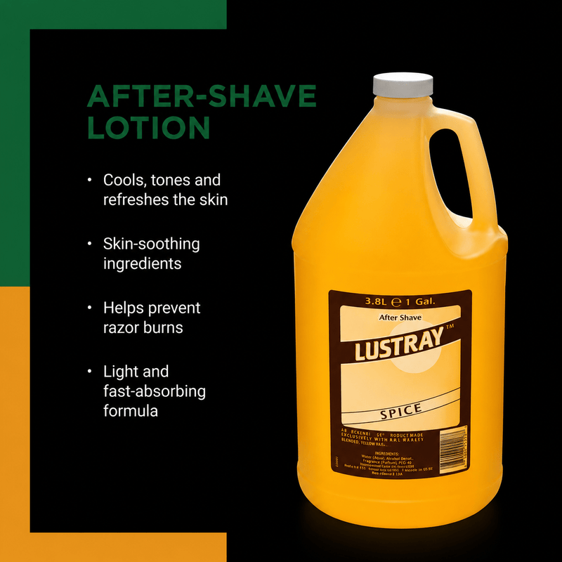 Clubman Lustray Spice After Shave 1 Gallon – bottle with label on black background