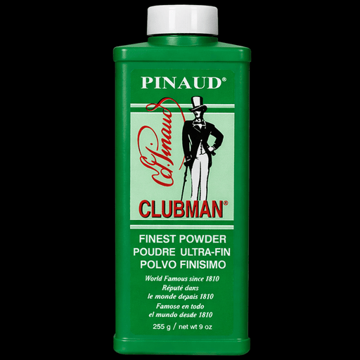 Clubman Pinaud White Talc Powder – bottle on black background