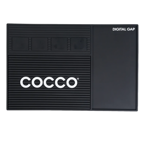 COCCO barber station mat with non-slip surface for organizing clippers, trimmers, shears, and barber tools.