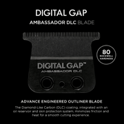 Digital Gap Ambassador DLC blade on a black background with text about its features.
