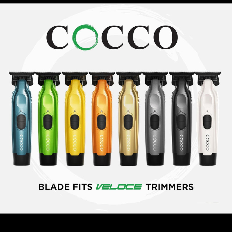 Set of COCCO blade trimmers in various colors on a white background