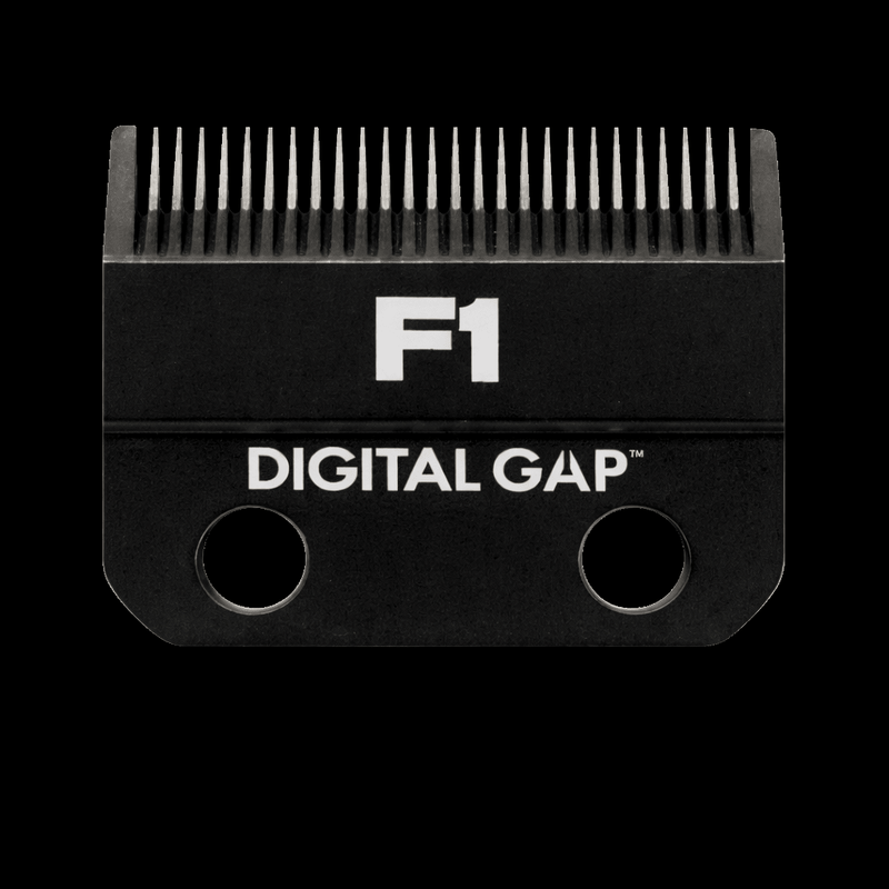 Cocco F1 Digital Gap clipper blade with black background professional barber fade blade