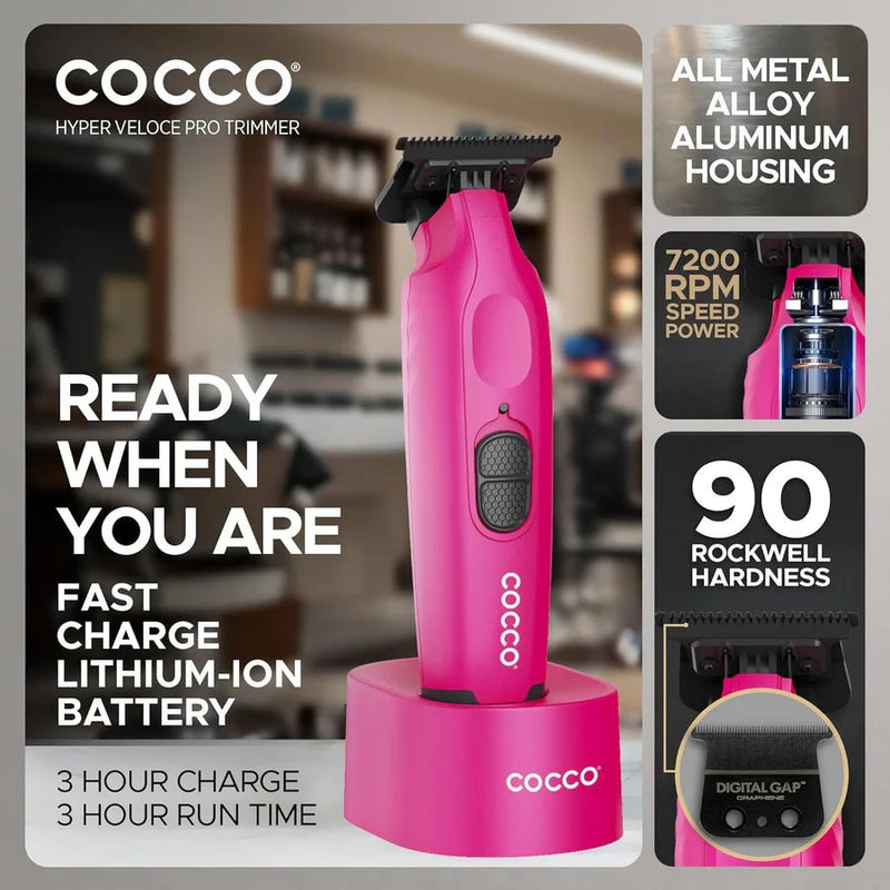 Cocco Hyper Veloce Pro Trimmer Pink – on charging base with features