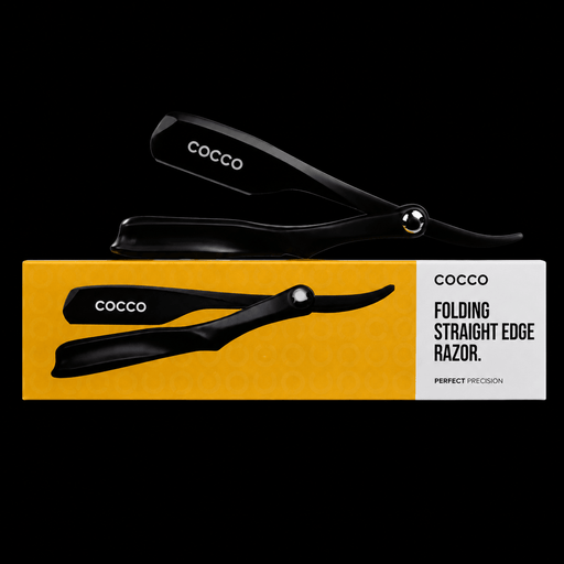 Cocco Straight Razor T11 Matte Black folding straight edge razor with retail box