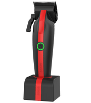 Cocco Veloce Lite clipper black and red professional barber clipper on charging stand