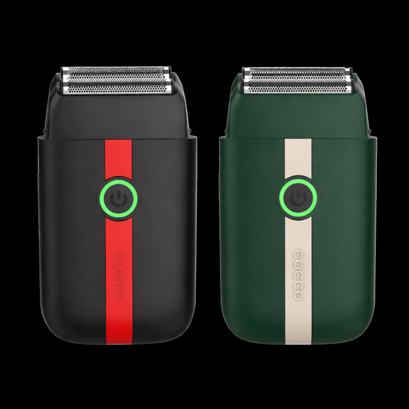 Cocco Veloce Lite Shaver black with red and green with white professional cordless foil shaver