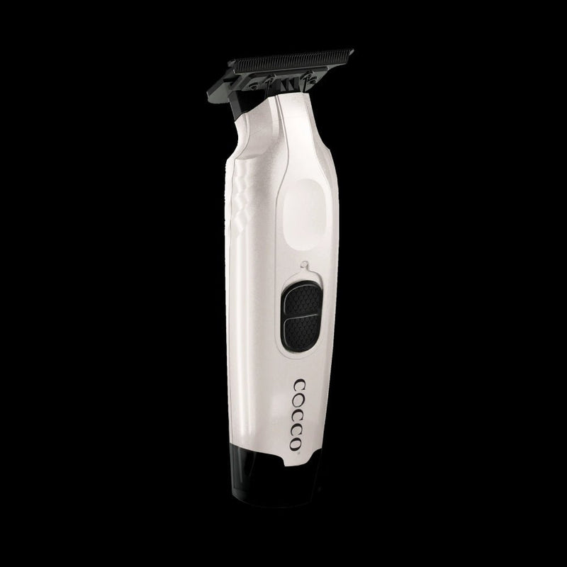 Cocco Veloce Pro Trimmer pearl white angled view slim lightweight barber trimmer