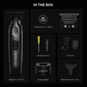 Cocco Veloce Pro Trimmer kit includes DLC blade charging base maintenance kit and accessories