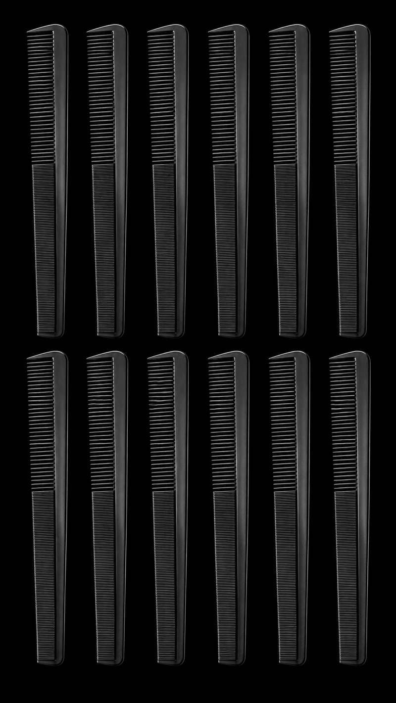 Diane 7-Inch Styling Comb 12 Pack – black combs on white background