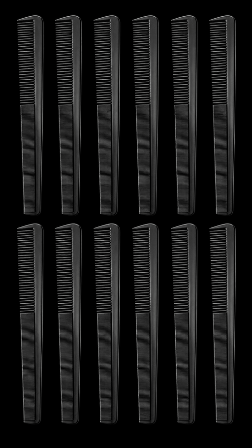 Diane 7-Inch Styling Comb 12 Pack – black combs on white background