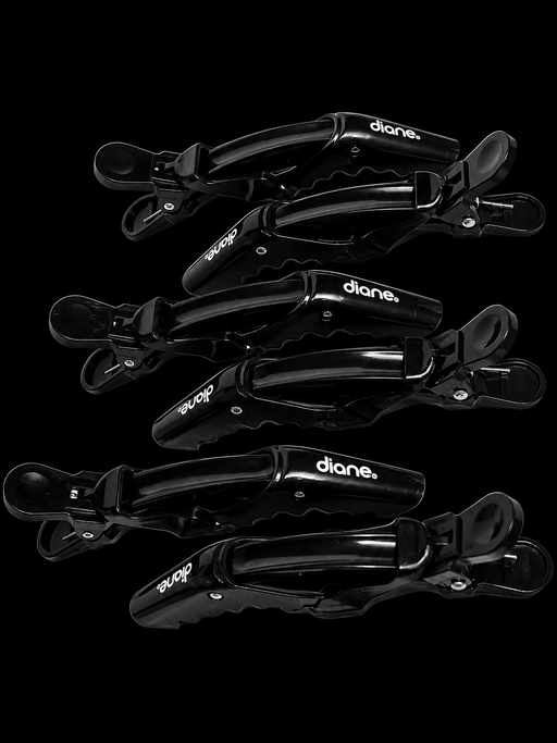 Set of black hair clips with 'diane' branding on a black background