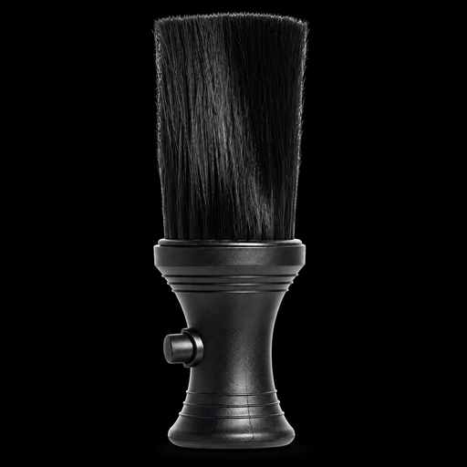 Diane Powder Neck Duster D110, black brush with soft bristles and powder dispenser handle, front view on a black background