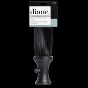 Diane Powder Neck Duster in its retail card reading removes unwanted hair, feathers, and talc dust, on a black background