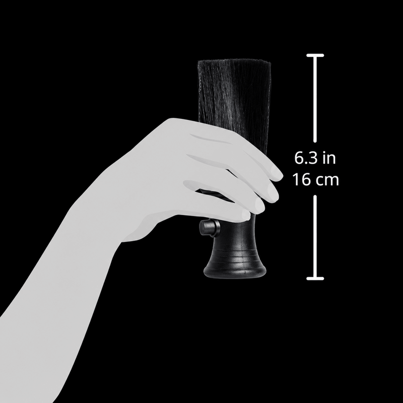 Diane Powder Neck Duster D110 held in an illustrated hand with a size scale showing 6.3 inches or 16 cm tall