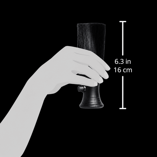 Diane Powder Neck Duster D110 held in an illustrated hand with a size scale showing 6.3 inches or 16 cm tall