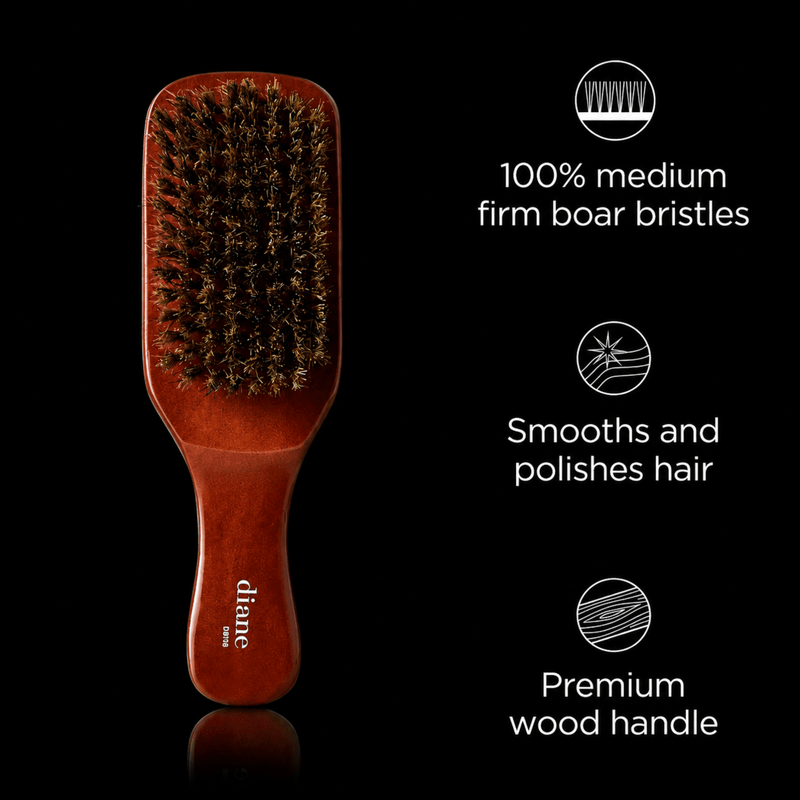 Diane Premium Boar Club Brush – feature graphic medium firm boar bristles and wood handle