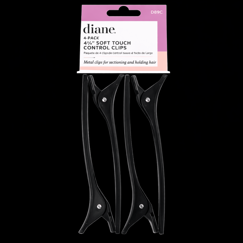 Diane Soft Touch Control Clips 4-Pack – black sectioning clips for styling