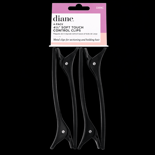 Diane Soft Touch Control Clips 4-Pack – black sectioning clips for styling
