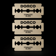 Dorco stainless double edge razor blades close up for professional barber shaving