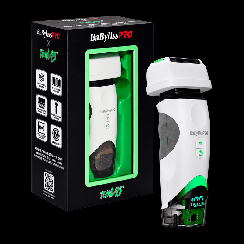 BaBylissPRO x Tomb45 Limited Edition Wireless-Charging Double-Foil Shaver – White FXT45FSTW