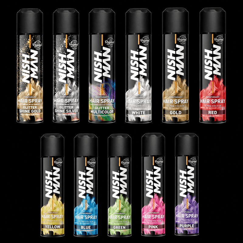 Nishman Pro Mech temporary color hair spray full lineup of colored cans