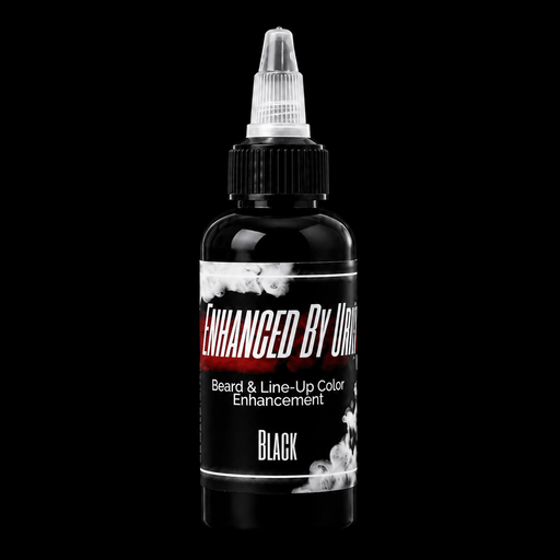 Enhanced By Uri 2oz Black Ink beard and line-up enhancement bottle for creating clean, sharp hairline and beard enhancements available at primos barber supply