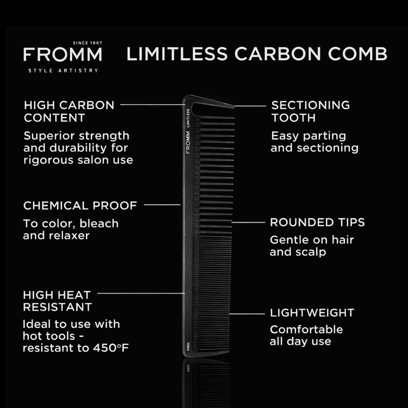 Fromm Limitless 7.5" Carbon Cutting Comb – high heat chemical resistant features