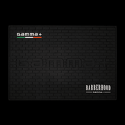 Black mat with Gamma+ and Barberhood branding on a black background