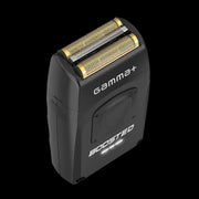 Black electric shaver with gold foil heads on a white background, featuring the brand 'Gamma+'.