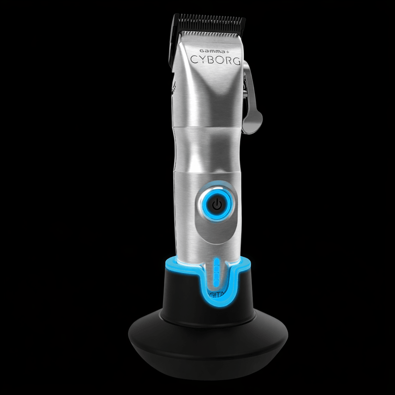 gamma cyborg clipper on charging stand with black background