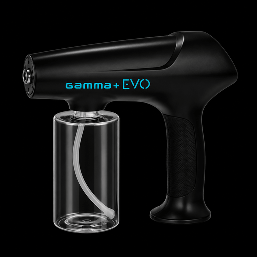 Black handheld device with 'gamma+ EVO' branding on a black background