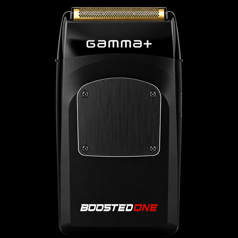 Gamma+ Boosted One Foil Shaver all-black variant front view with gold titanium foil head
