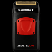 Gamma+ Boosted One Foil Shaver front view – black body with red plate and gold titanium foil head