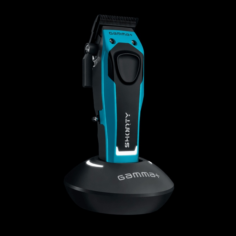 Blue and black hair clipper on a black background