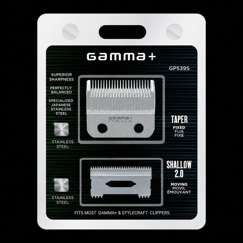 Gamma+ Taper Blade Shallow 2.0 – packaging with specifications