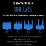 Gamma+ Tight Guards set of 4 double magnetic clipper guards on a black background