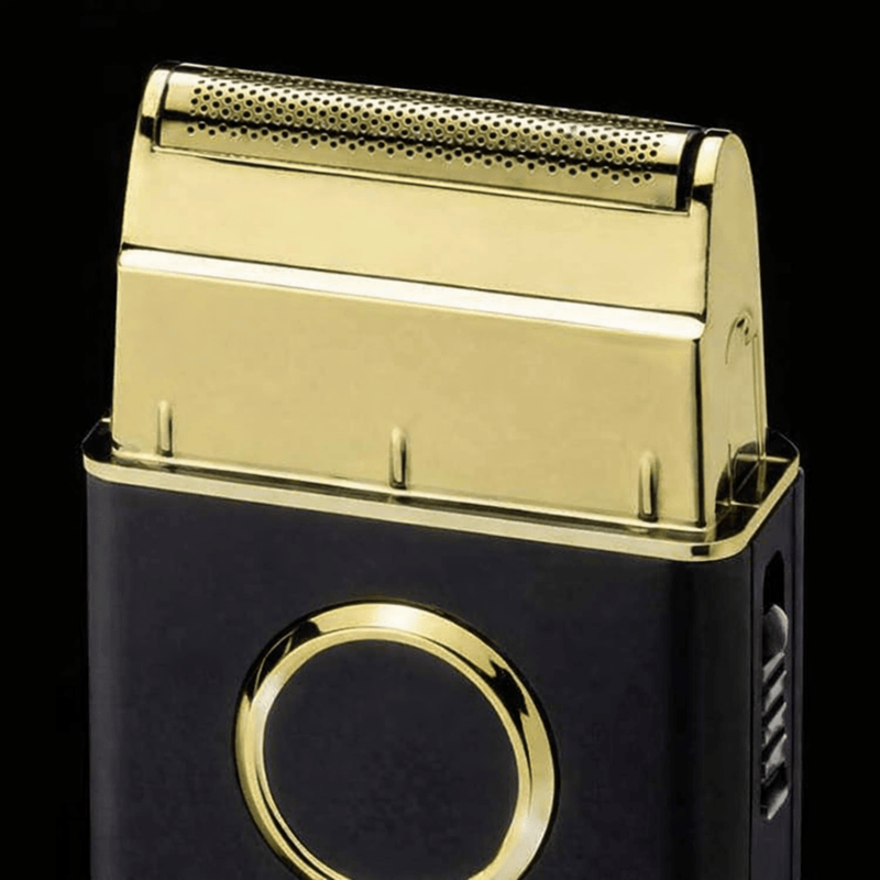 Gamma+ UNO Single Foil Shaver – gold foil shaver head close-up