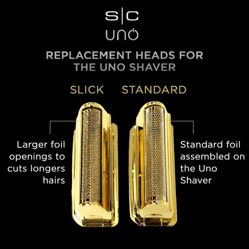 Gamma+ UNO Single Foil Shaver – replacement heads standard and slick comparison