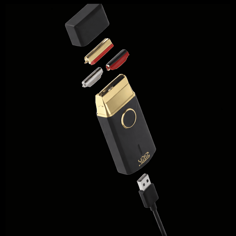 Gamma+ UNO Single Foil Shaver – charging setup with cordless accessories