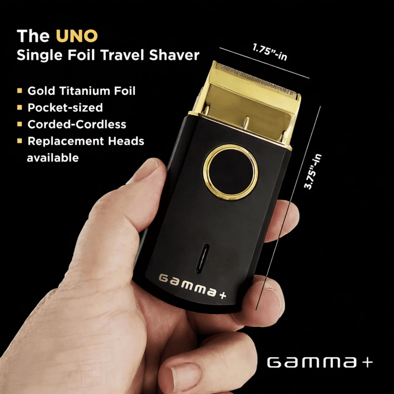 Gamma+ UNO Single Foil Shaver – in hand for precise close shave and detailing