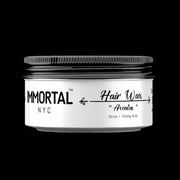 Immortal NYC Aventus Hair Wax closed container showing strong hold and high shine styling product