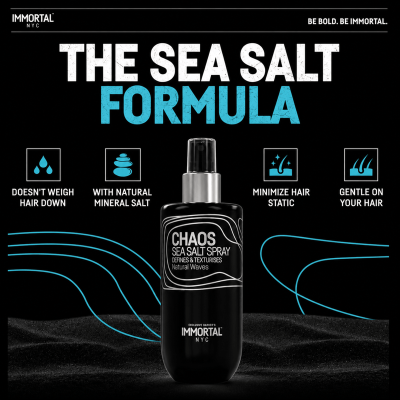 Immortal NYC Chaos Sea Salt Spray – formula benefits featuring volume, texture and natural hold