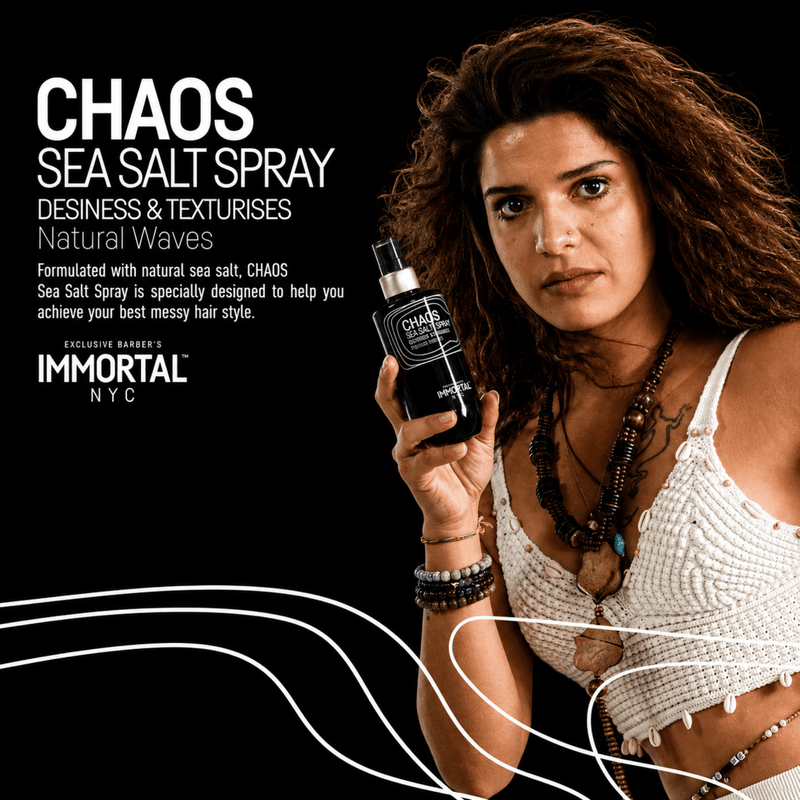 Immortal NYC Chaos Sea Salt Spray – lifestyle display showcasing natural texture and volume