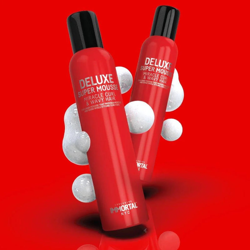 Immortal NYC Delux Super Mousse 300ml – duo bottles on red background