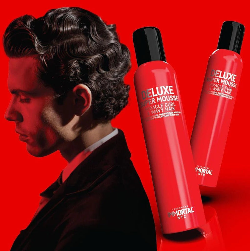 Immortal NYC Delux Super Mousse – model with styled hair lifestyle shot